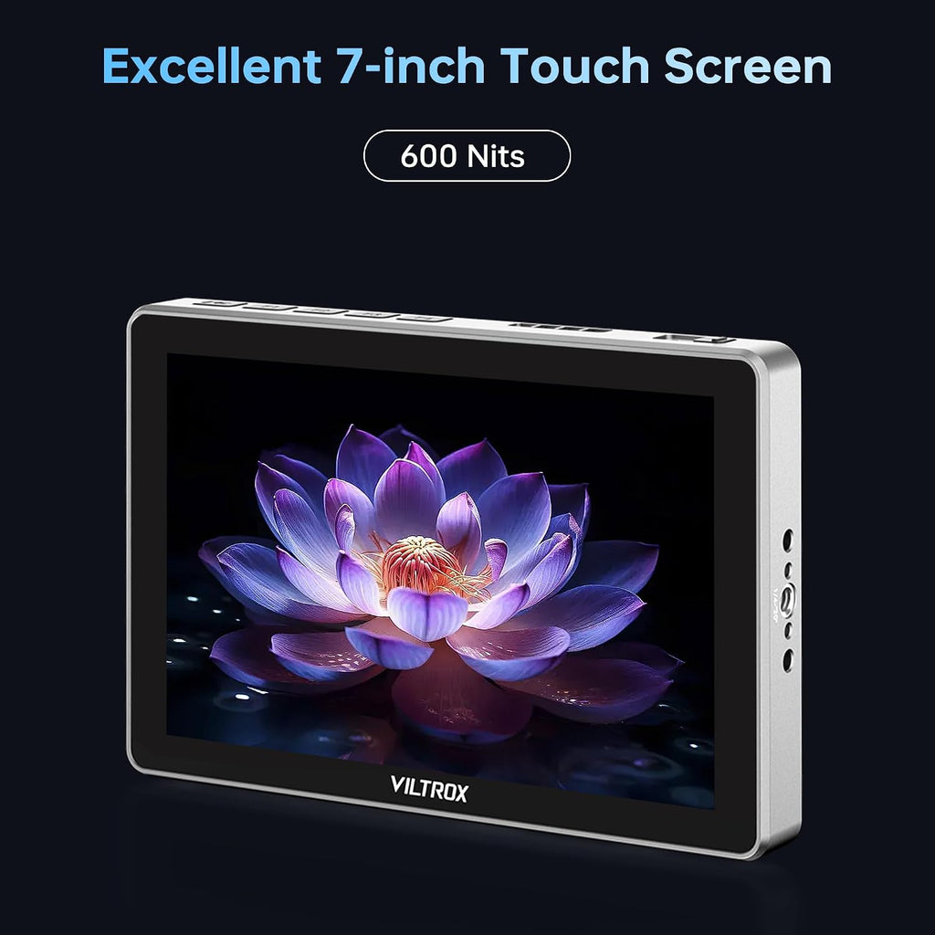 VILTROX DC-L2 7' 4K SDI/HDMI Camera Field Monitor with Touchscreen, 1280×800 IPS 600nit Display, 3D LUT, Full Waveform, RGB Histogram, Y Parade, False Color, Focus Peaking, Type-C/DC/NP-F Power