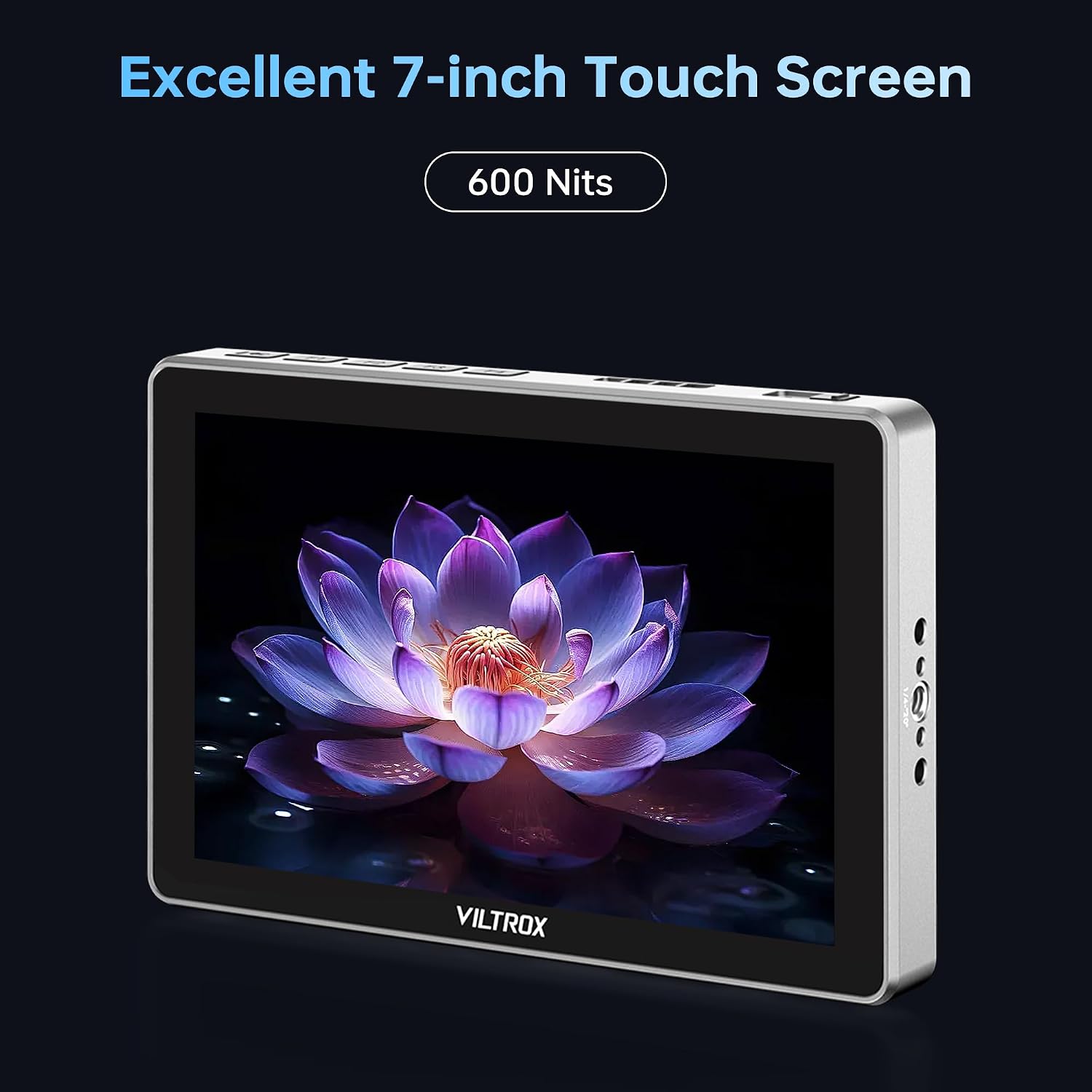 VILTROX DC-L2 7' 4K SDI/HDMI Camera Field Monitor with Touchscreen, 1280×800 IPS 600nit Display, 3D LUT, Full Waveform, RGB Histogram, Y Parade, False Color, Focus Peaking, Type-C/DC/NP-F Power