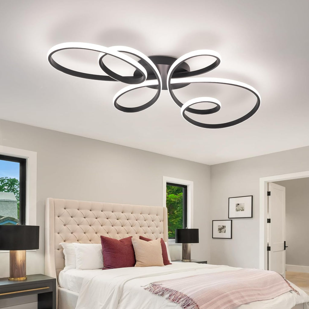 66W Modern LED Ceiling Light, 39.37Inch Flower Flush Mount Light Fixture with Remote Control Black Dimmable Ceiling Lamp for Living Room, Bedroom, Dining Room, Hallway, Kitchen