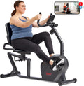 Sunny Health & Fitness Smart Recumbent Bike, Wide Cushioned Seat & Back, Indoor Cycling Machine for Adult/Seniors Home Exercise, Free SunnyFit App Connection