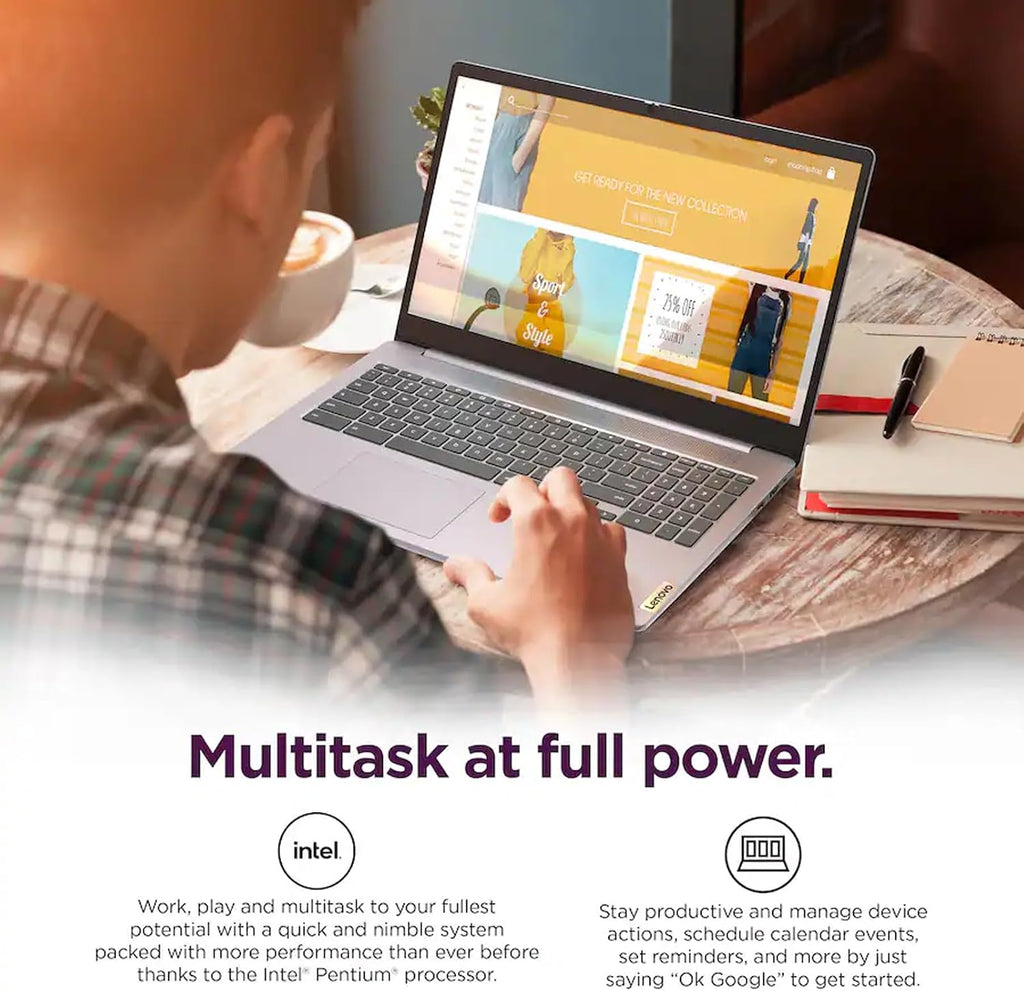 Lenovo IdeaPad 3i Chromebook Laptop, 15.6'' FHD (1920 x 1080) Touchscreen, 4-Core Intel Pentium Silver N6000, 8GB LPDDR4x, 256GB (128GB eMMC+128GB SD Card), Wi-Fi 6, Arctic Grey, EAT Mouse Pad