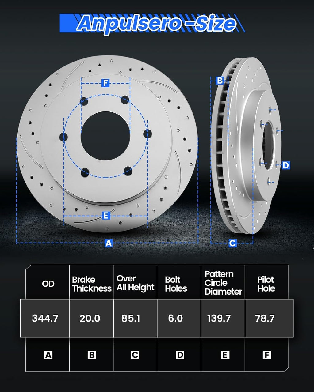Anpulsero Automotive Replacement Brake Kits Rear Brake Pads and Rotors Kit Compatible with 2007-2013 Chevrolet Silverado 1500, Brakes and Rotors Geomet 55133 D1194-8312 Brake Kit 344.7mm（13.6in）
