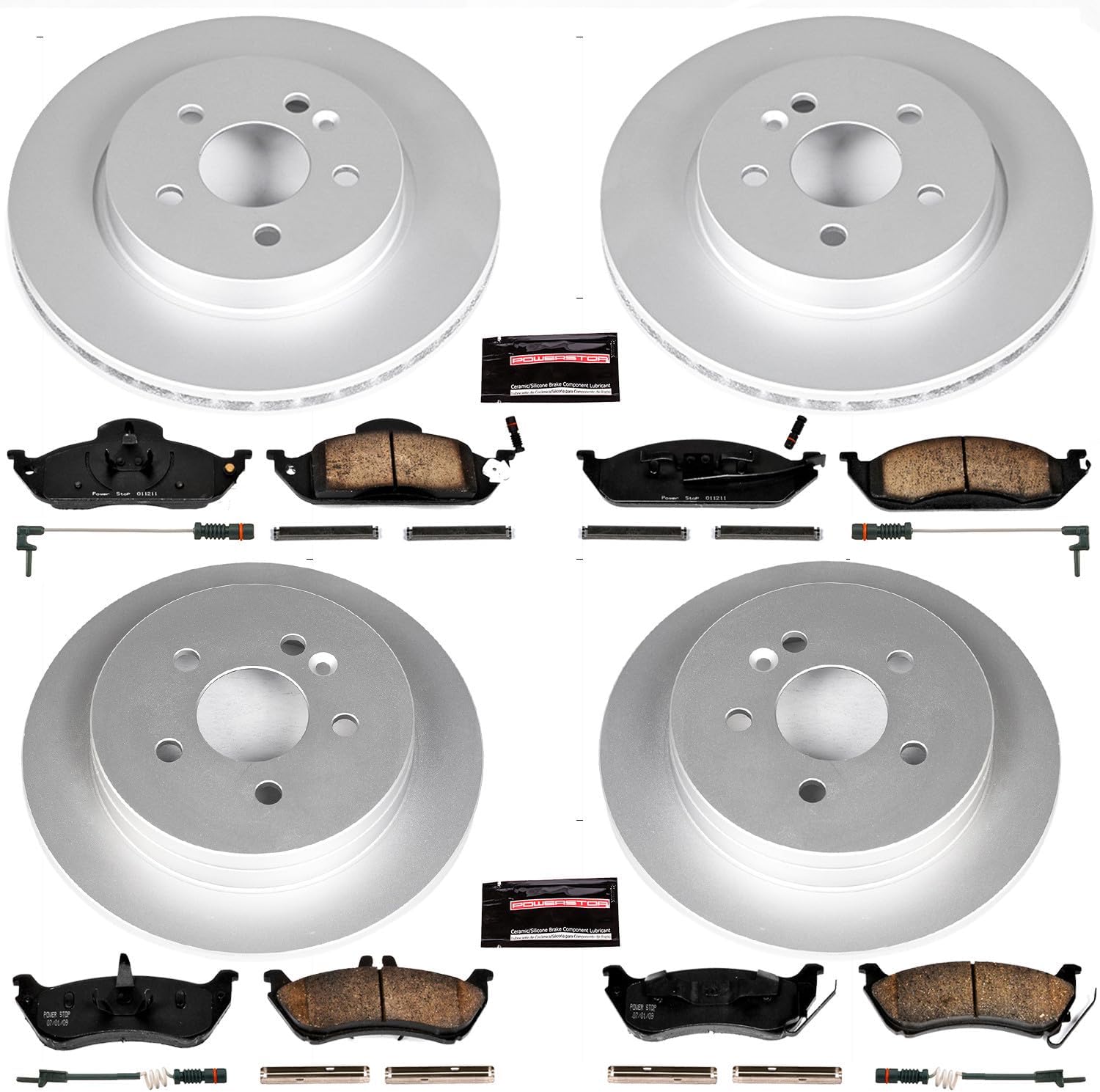 PowerStop Front and Rear Brake Kit for Mercedes-Benz ML320 1998-03 |ML350 2003-05 |ML430 1999 - Fully-Coated Disc Rotors with Z23 Carbon-Fiber Ceramic Brake Pads Upgrade, CRK2833