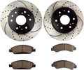 QPD10051 Front Brake kit with Drilled/Slotted Rotors and Ceramic Brake pads fit for Chevy Silverado 1500 Avalanche Tahoe Cadillac Escalade GMC Sierra 1500 Yukon
