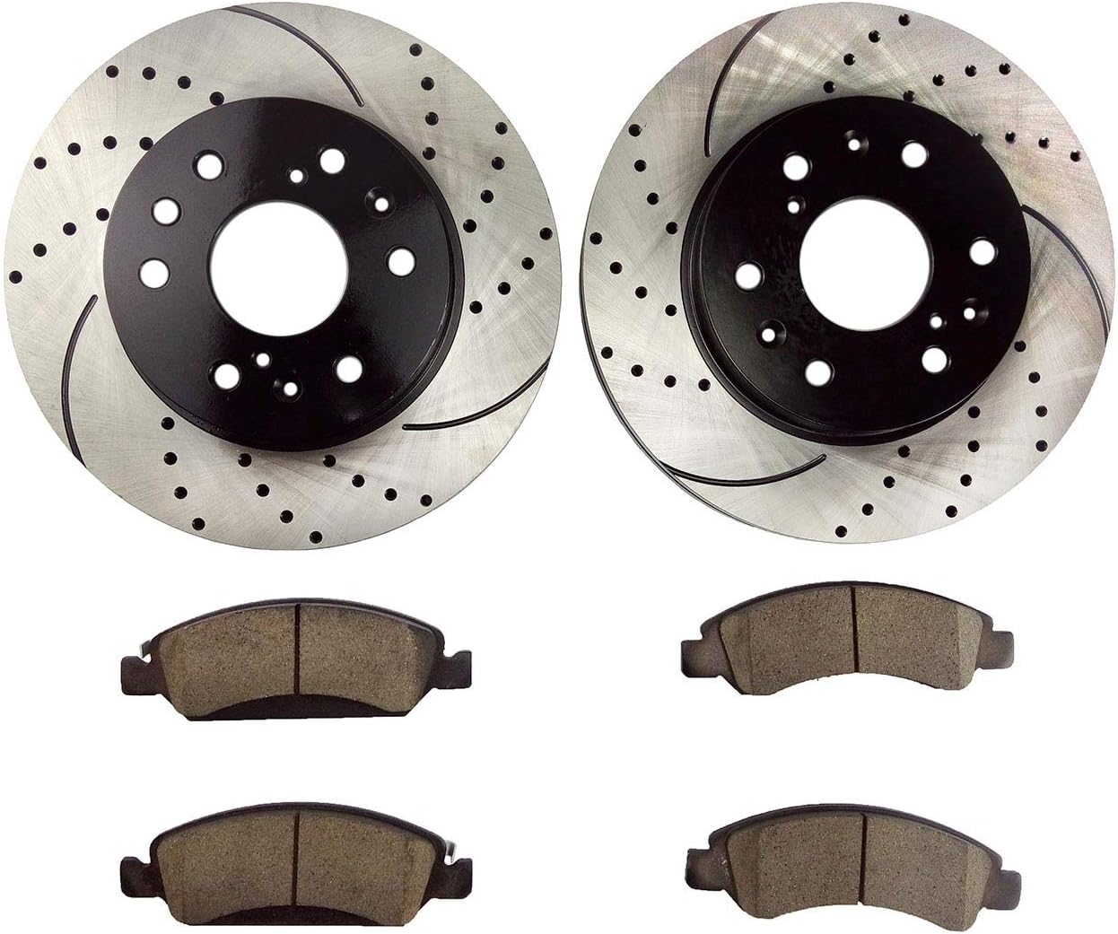 QPD10051 Front Brake kit with Drilled/Slotted Rotors and Ceramic Brake pads fit for Chevy Silverado 1500 Avalanche Tahoe Cadillac Escalade GMC Sierra 1500 Yukon
