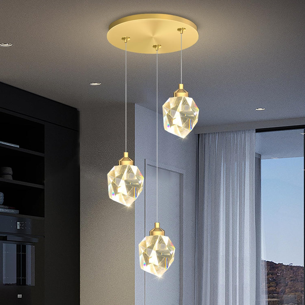 Gold Pendant Light Dimmable LED 3-Light Modern Pendant Light Kitchen Island Dining Room Bar