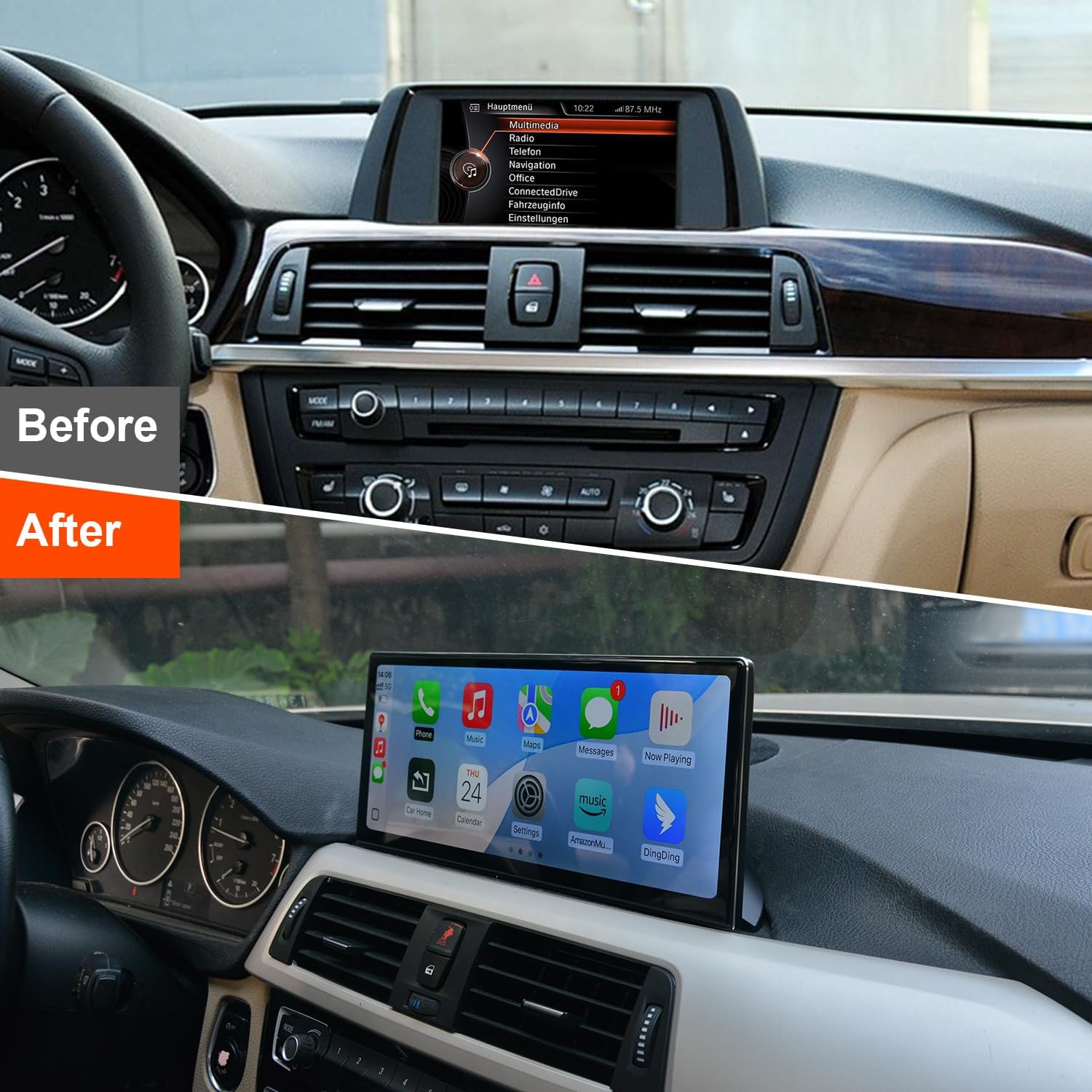 PEMP Ultra-Thin 12.3' for BMW 3 Series F30 NBT CIC Wireless and Wired CarPlay Android Auto Screen Calls Using The OEM Bluetooth with a 720P AHD Reverse Camera (2012-2017)