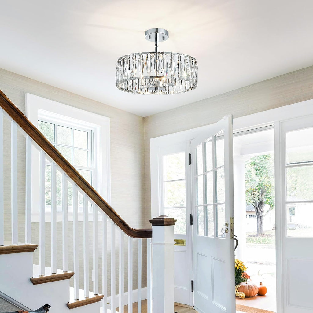 K9 Crystal Chandeliers, 4-Light Modern Pendant Light Fixture for Living Room, Dinning Room, D15 × H9~47inch(Adjustable Height), Chrome Finish Frame & K9 Crystal