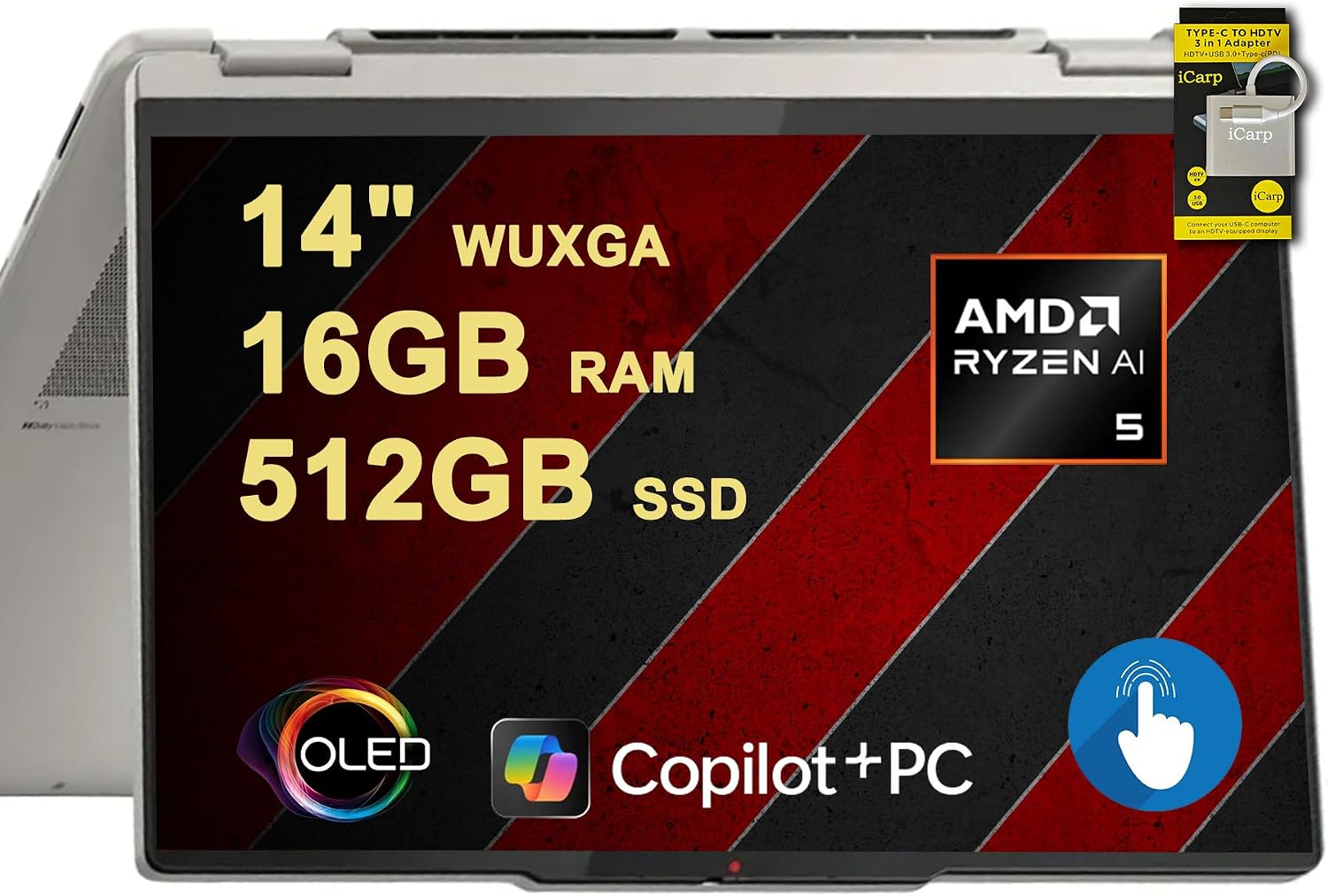 Lenovo Yoga 7 2-in-1 Laptop 14' WUXGA OLED Touch (100% DCI-P3, 600nits HDR) AMD 6-core Ryzen AI 5 340 (Up to 50 Tops) 16GB DDR5 512GB SSD for Designer Business Professional Win11 ICP Hub