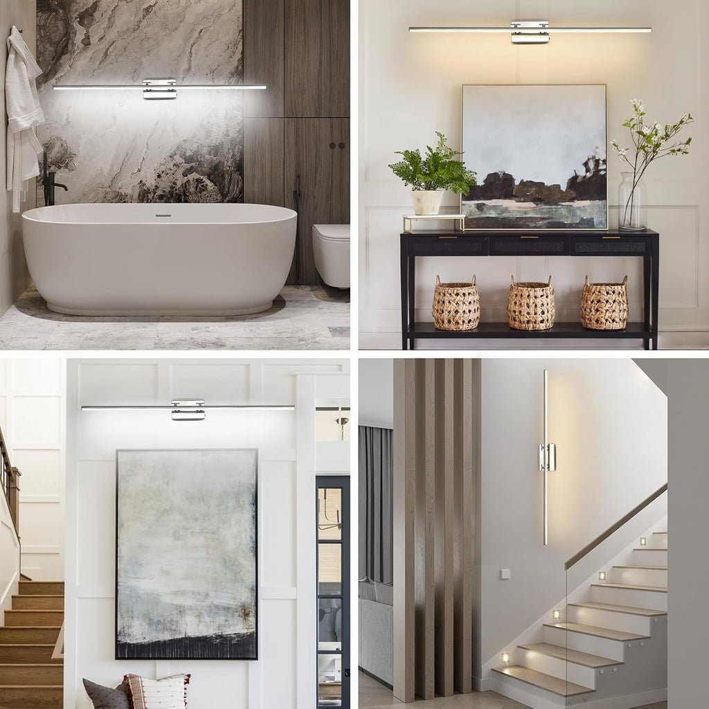 LED Bathroom Vanity Light, Modern Bathroom Light Fixture Over Mirror (3000K/4000K/6000K, Dimmable), Vanity Light Bar with Angle Adjustable, 48 Inch, Chrome