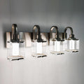 4-Light Chrome Vanity Light Fixtures, Modern LED Bathroom Wall Lights for Dressing Room, Integrated LED Chips with Frosted Column & Clear Square Glass Shades, Energy Saving Wall Sconce