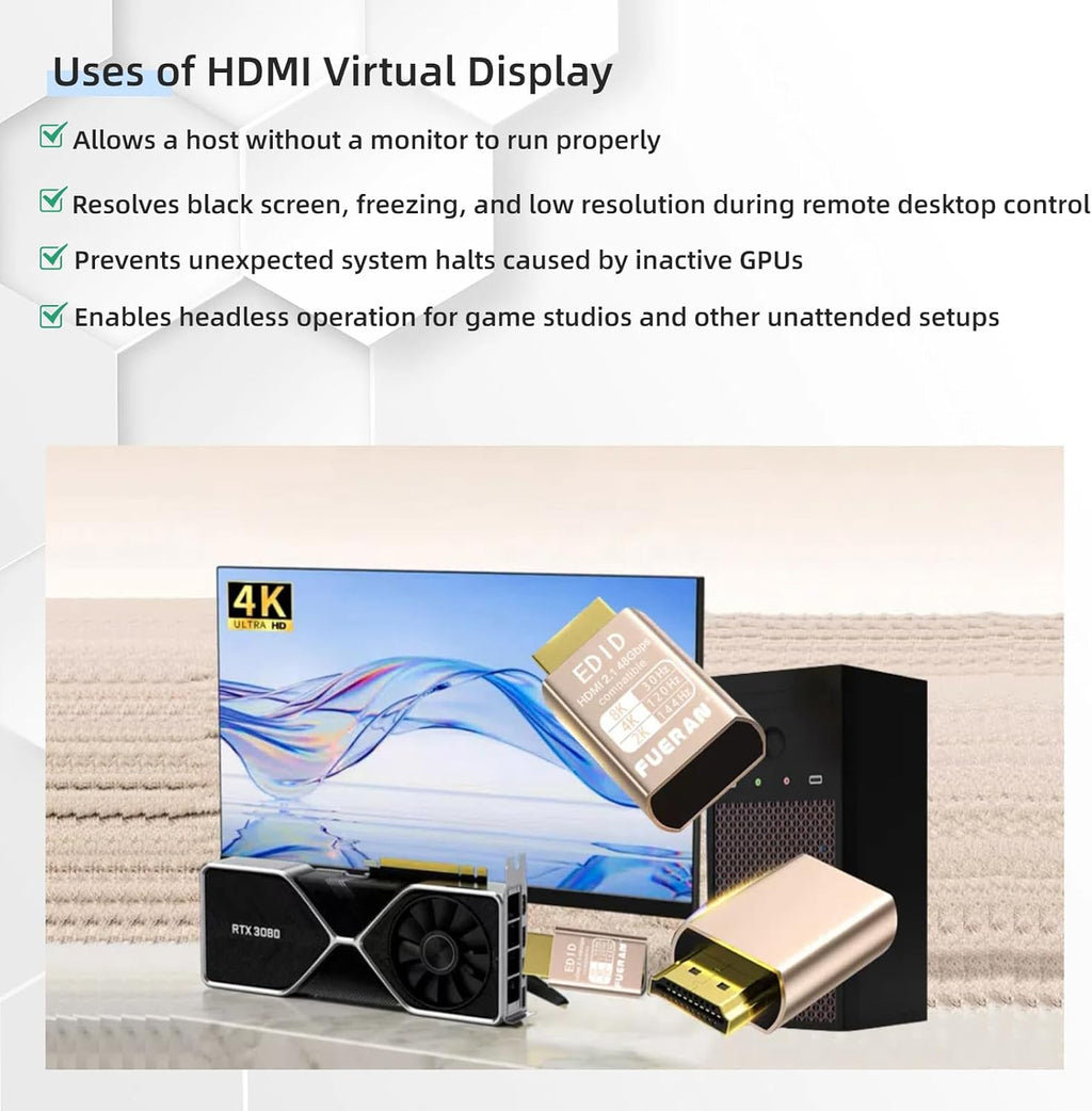 8K 30Hz HDMI Dummy Plug 4K EDID Emulator Virtual Monitor, Headless Display Adapter,Supports up to 4k@120Hz,1440/1080@144Hz hdmi Fake emulators(8K-30Hz-10Pack)