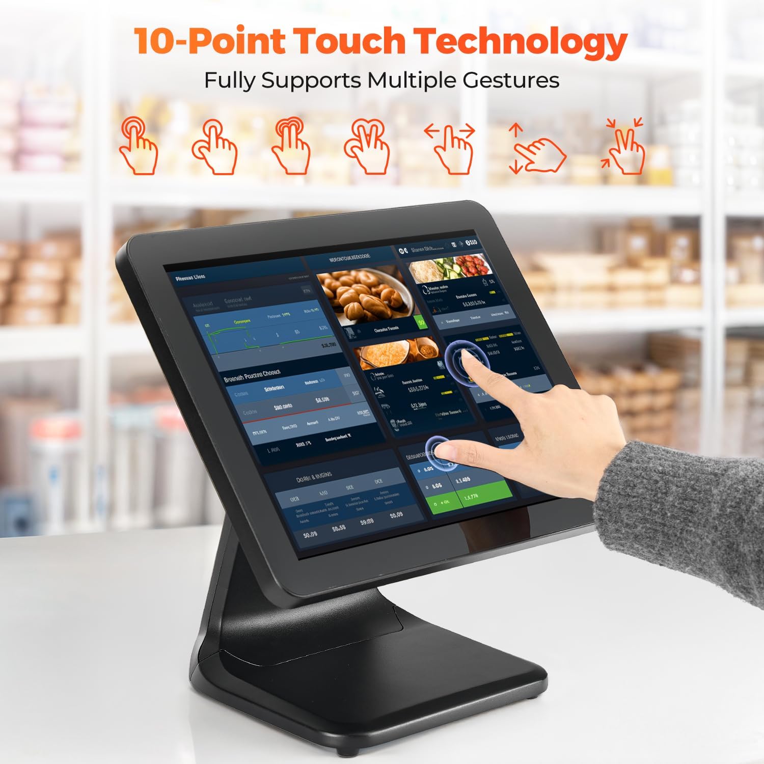 MUNBYN 15-inch POS Touch Screen Monitor, True Flat Seamless POS Monitor, Heavy-Duty Metal Stand, HDMI/VGA Capacitive Screen Display for Retail Restaurant, Bar, No Driver Required, 2Y Protection