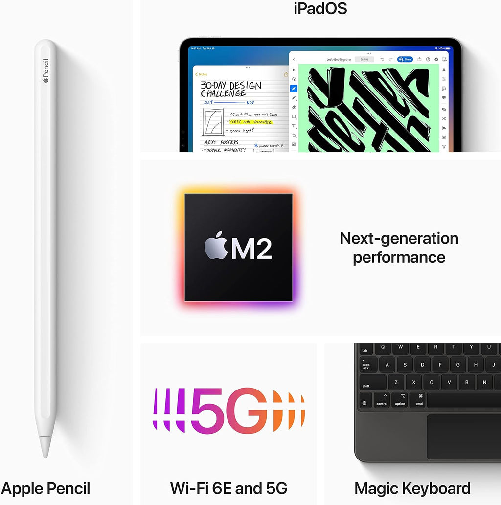 Apple iPad Pro 12.9-inch (6th Generation): with M2 chip, Liquid Retina XDR Display, 512GB, Wi-Fi 6E + 5G Cellular, 12MP front/12MP and 10MP Back Cameras, Face ID, All-Day Battery Life – Space Gray
