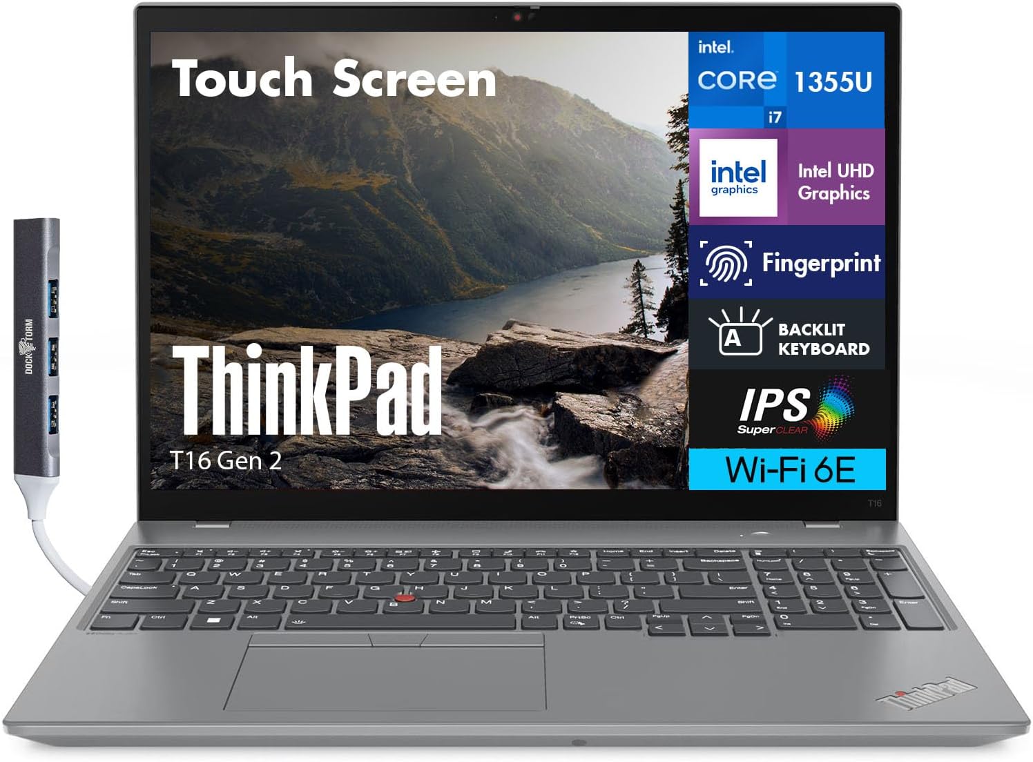 Lenovo ThinkPad T16 Gen 2 Business Laptop 16.0' IPS FHD+ Touchscreen (Intel i7-1355U, 32GB DDR5, 1TB SSD, Copilot, Backlit, Fingerprint, FHD Webcam, 2 Thunderbolt 4, Win11P) w/DKZ USB Port Expander