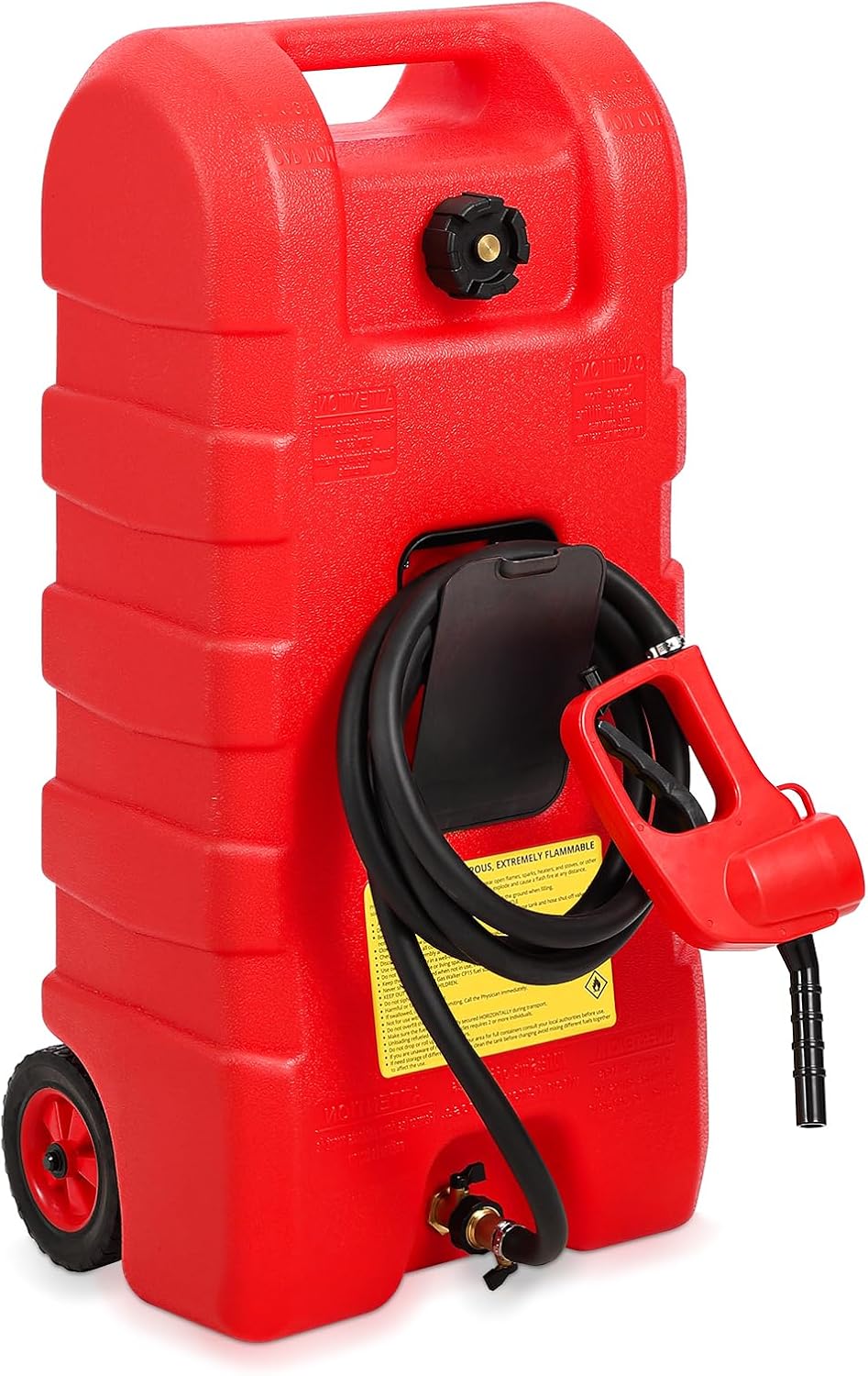 15 Gallon Fuel Tank, Gas Can Portable Container with LE Fluid Transfer Siphon Pump & 10ft Delivery Hose, Diesel Storage Caddy On-Wheels for Cars, Lawn Mowers, ATVs, Boats, etc., Red