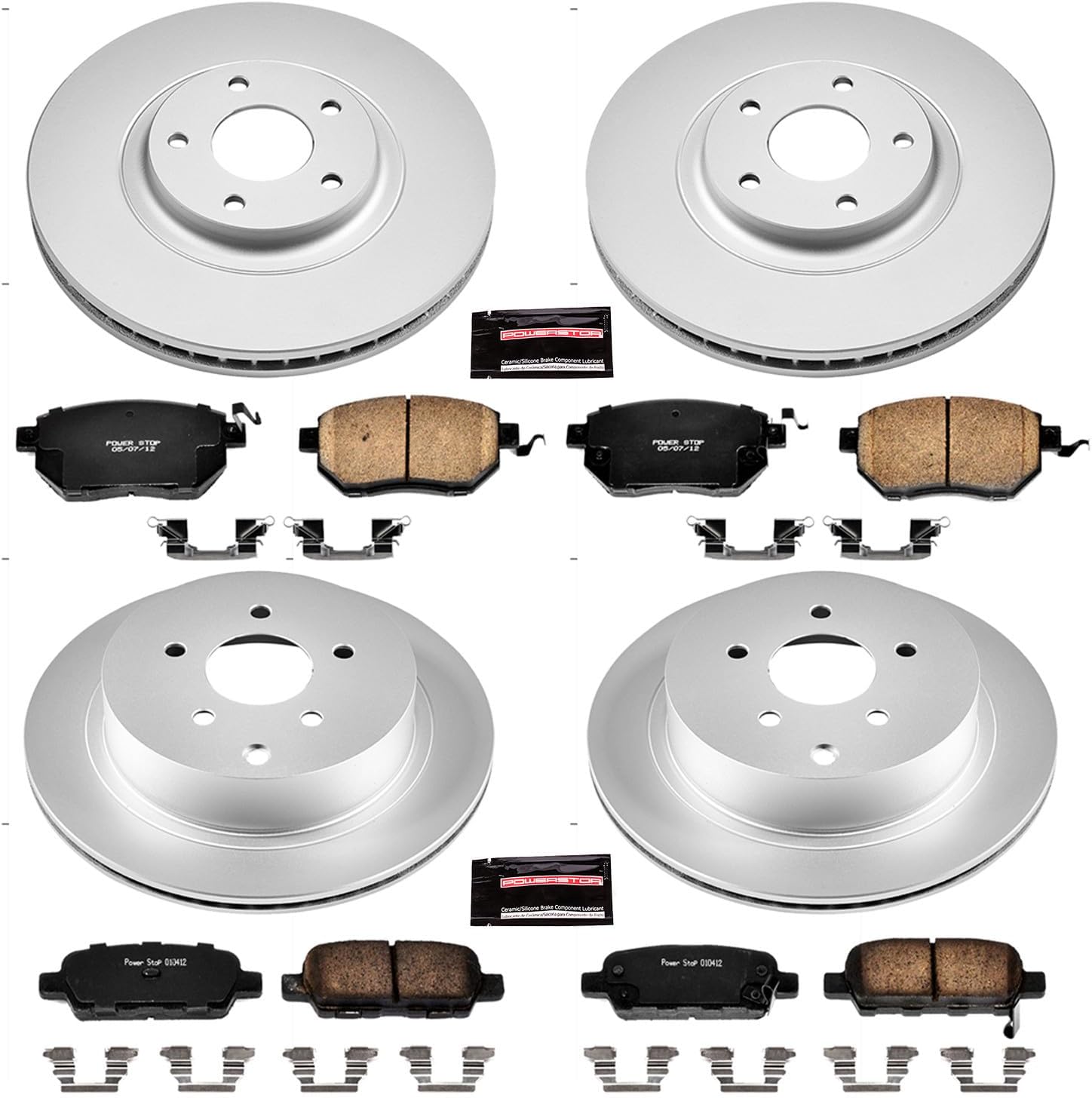 PowerStop Front and Rear Brake Kit for INFINITI FX35 2003-05 |FX45 2003-05 |Nissan Murano 2003-05 |Murano 2009-11 - Fully-Coated Disc Rotors with Z17 Ceramic Brake Pads Replacement, CRK2767