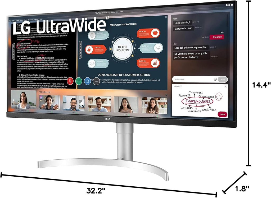 LG 34WN650-W UltraWide Monitor 34-Inch 21:9 FHD (2560 x 1080) IPS Display VESA DisplayHDR 400 AMD FreeSync 3-Side Virtually Borderless Design - Silver