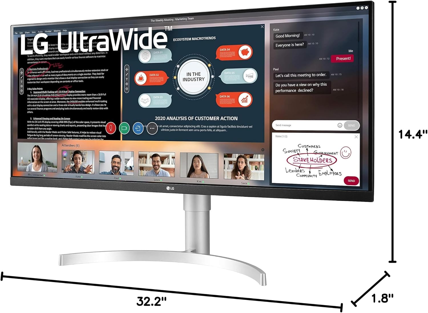 LG 34WN650-W UltraWide Monitor 34-Inch 21:9 FHD (2560 x 1080) IPS Display VESA DisplayHDR 400 AMD FreeSync 3-Side Virtually Borderless Design - Silver