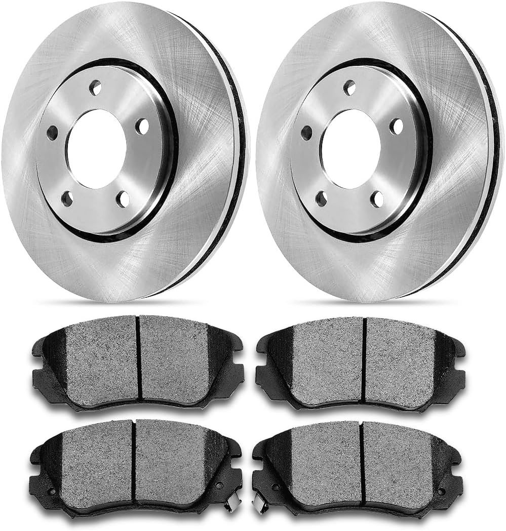 6X Semi-Metallic Brake Pads and Rotors 10.16inch (258mm) 4 Lugs Front for Ford Fiesta 1.6L 2011 2012 2013 2014 2015 2016 2017 2018 2019, for Ford Fiesta 1.0L 2014 2015 2016 2017