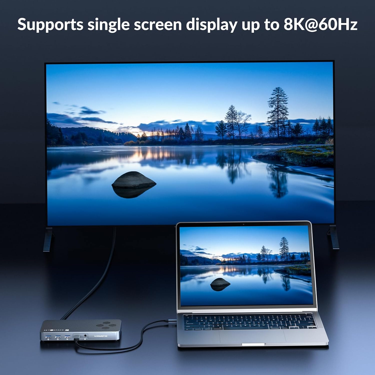 10 in 1 Docking Station with Thunderbolt 3 Port, 2X USB 3.1 Gen1, 2X USB 3.1 Gen2, PD 60W, 8K@60Hz DP, 3.5 Audio/Mic, Ethernet, 120W DC in, NVMe and SATA M.2 SSD Enclosure