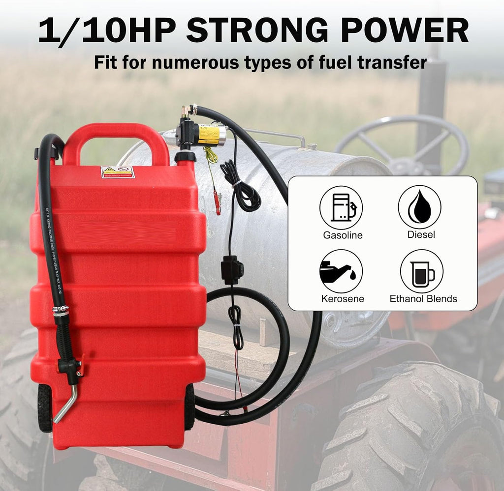 16 Gallon Fuel Caddy Diesel Transfer Tank with 12V DC Automatic Gasoline Fuel Transfer Pump with Forward and Reverse Pumping for Gasoline, Diesel, Kerosene & More