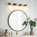 LED Bathroom Vanity Light, Travertine Stone Light Fixture, 360° Rotatable Stone Lampshades, Modern Rustic Wall Lamp for Bedroom, Living Room, Hallway (Walnut Wood-4 Lights)