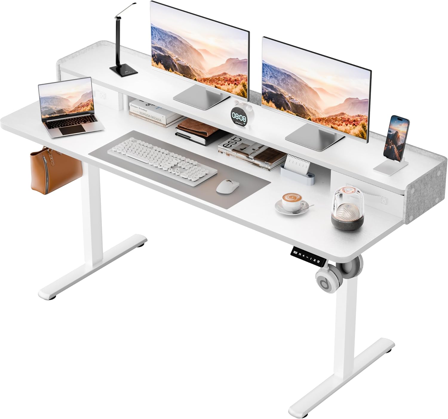 Homall Electric Standing Desk with 2 Drawers, Adjustable Height Computer Desk with Storage Sit Stand Table with Storage Shelf and Splice Board Quick Install for Home Office (White, 55 Inch)