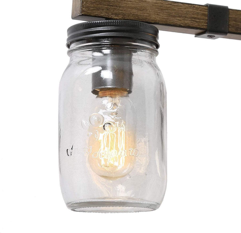 LNC Rustic Bathroom Light Fixtures Farmhouse Vanity Lighting with Mason Jar Glass, Wooden Finished, 29 inches, Brown, 4-Light , White