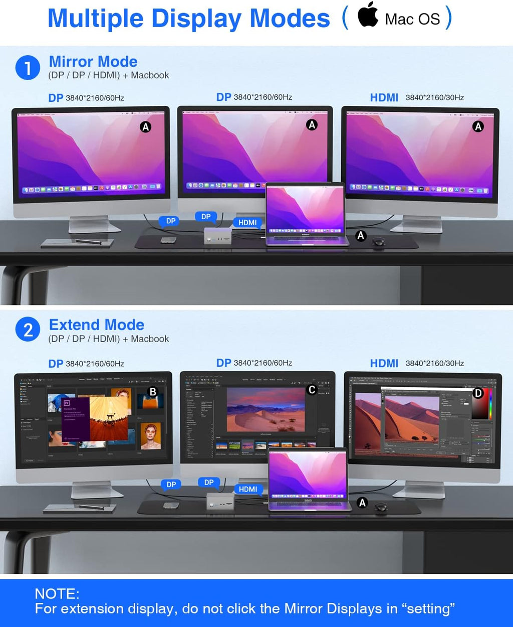 TOTU Upgraded Universal USB-C 4K Triple Display Docking Station with Charging Support for MacBook Pro & Windows Type C Systems (2 4K DP, HDMI, 6 USB Ports, 60W USB PD),Extended Display for macOS
