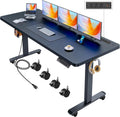 70'' x 27'' Electric Standing Desk Adjustable Height with Charging Station, Wheels, 2 USB Ports, 3 Power Outlets, 27''-46'' Lifting Range Stand up Desk for Home Office(Black)