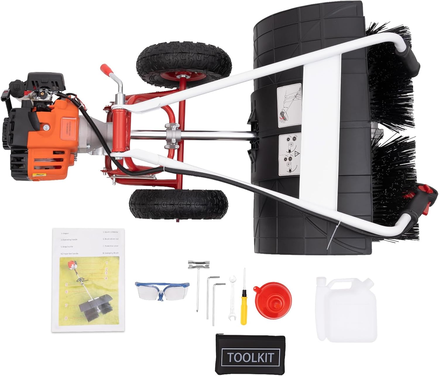 52CC 2.5HP Gas Power Sweeper,2-Stroke 2.5HP Air-Cooled Fuel Engine Sweepers,Hand Push Snow Leaves Cleaning Sweeper Broom Driveway Lawns Artificial Grass for Artificial Turf, Lawn, Sidewalk, Driveway