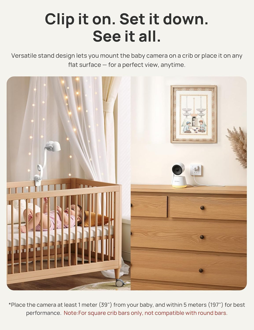 Dr.Care LumiView Smart WiFi Baby Monitor with Clip Mount - 5' 1080P FHD & 2K Camera App Control, Privacy Mode, 5000mAh Removable Battery, Cry & Motion Alerts, HD Night Vision, RGB Night Light
