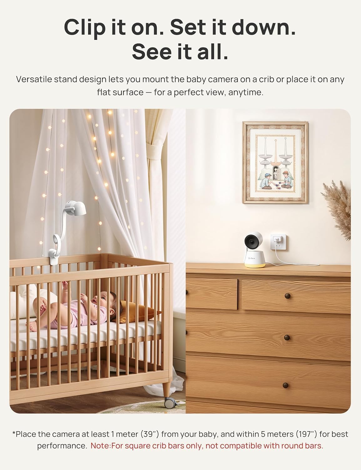 Dr.Care LumiView Smart WiFi Baby Monitor with Clip Mount - 5' 1080P FHD & 2K Camera App Control, Privacy Mode, 5000mAh Removable Battery, Cry & Motion Alerts, HD Night Vision, RGB Night Light