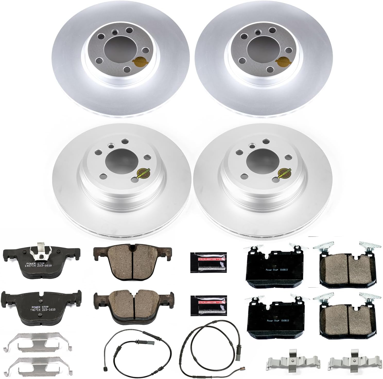 PowerStop Front and Rear Brake Kit for BMW 328i 2016 |328i xDrive 2016 |330i 2017-18 |330i xDrive 2017-18 - Fully-Coated Disc Rotors with Z23 Carbon-Fiber Ceramic Brake Pads Upgrade, CRK6654