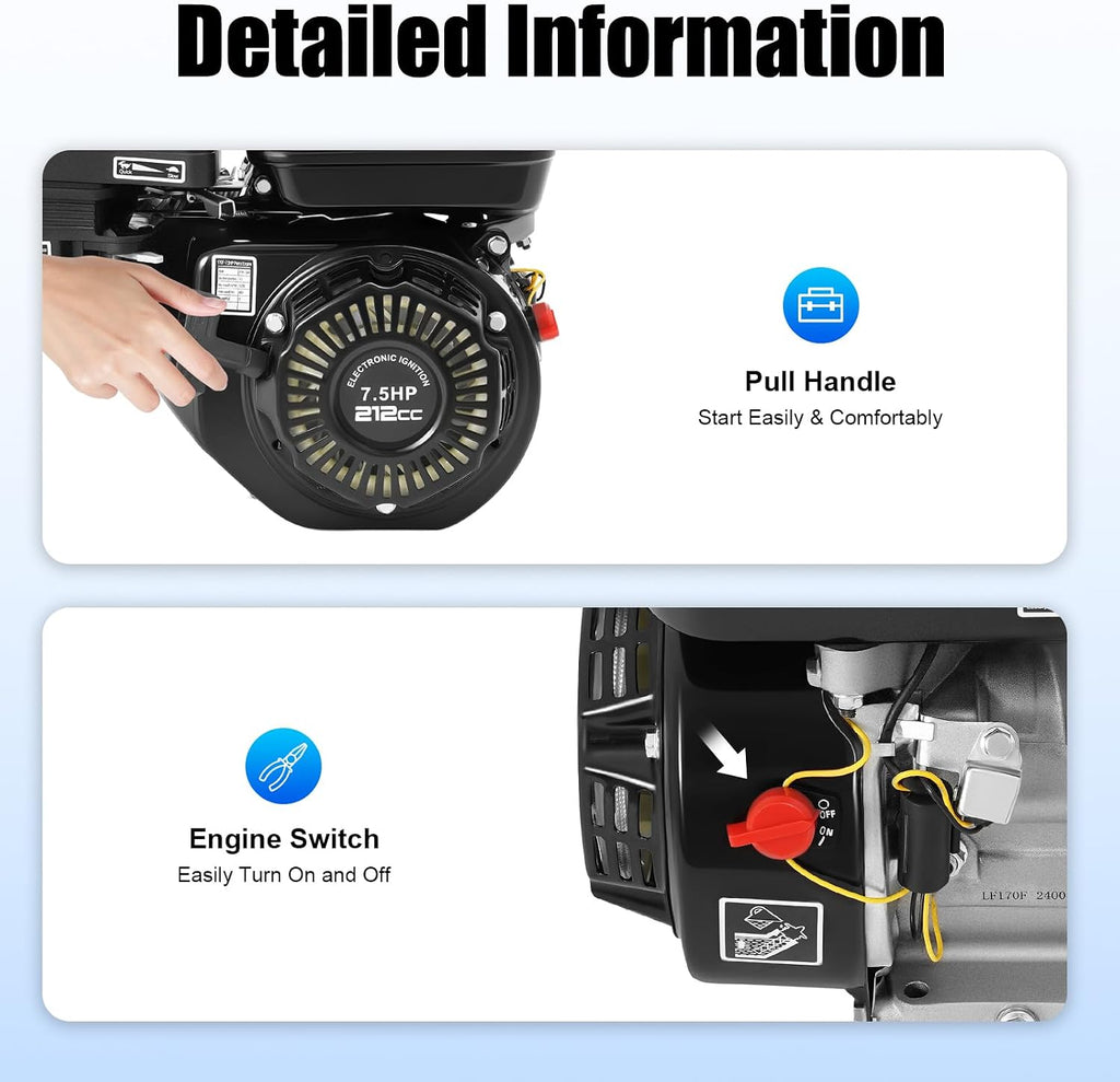 DONSU Gas Engine Replacement for Honda GX160 7.5HP 210cc OHV Air Cooled Horizontal 170F Pullstart,Go Kart Log Splitter Lawn Mower Generator