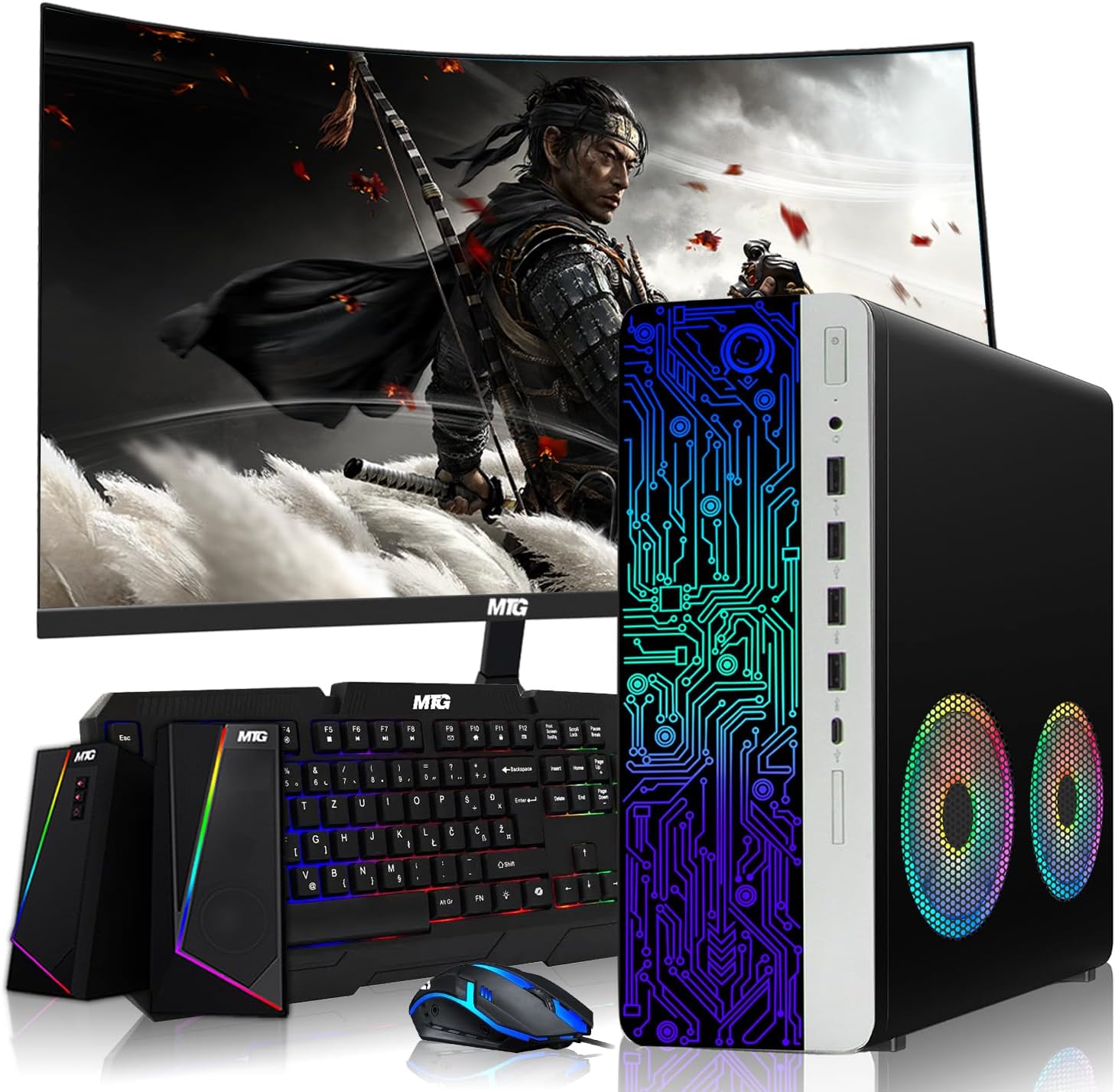 HP G3 Desktop RGB Computer PC Intel i7-6th Gen, 16GB DDR4 Ram 512GB SSD, 24-Inch Curved Monitor, RGB Speaker, RGB Keyboard with AI- Copilot Key, 2X ARGB Fan WiFi, Windows 11 Pro (Renewed)