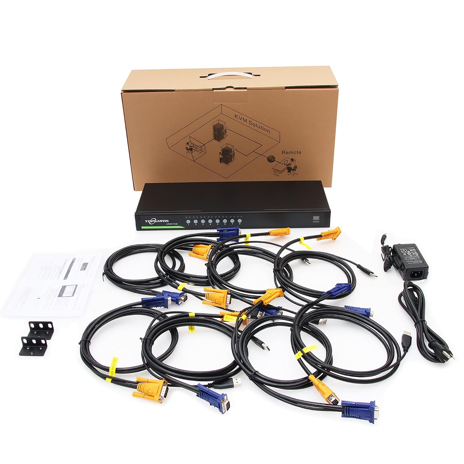 8-Port VGA 1U Rack Mount KVM Switch, 8 x VGA Cables Included, Up to 2048 x 1536 Resolution with DDC2B, 8 in 1 Out, Hotkey Button OSD Switching for Windows,Linux,Unix,Solaris (Sun), Redhat,Ubuntu