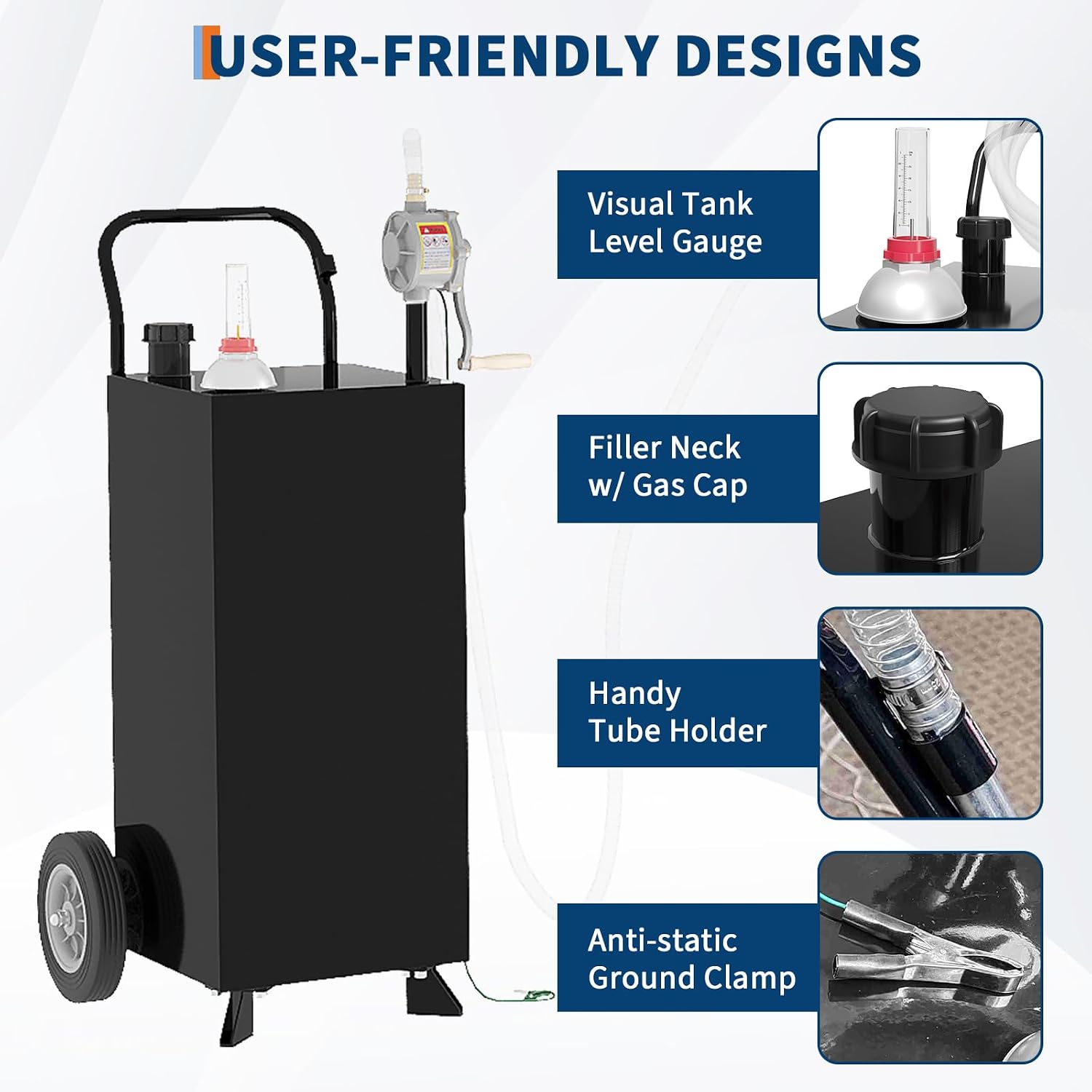 30 Gallon Diesel Fuel Transfer Tank with Manual Pump, Heavy-Duty Steel Gas Caddy on 2 Wheels, 10 Ft Kink-Free Hose & Nozzle, Portable Fuel Tank for Tractors, Generators, Lawn Mowers, ATVs
