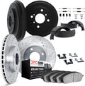 Dynamic Friction Company Front and Rear Brake Kit Fits 2011-2019 Ford Fiesta; 2016-2017 Ford Figo| 5000 Advanced Pads, Drilled Slotted Rotors| Hardware, Drum, Shoes