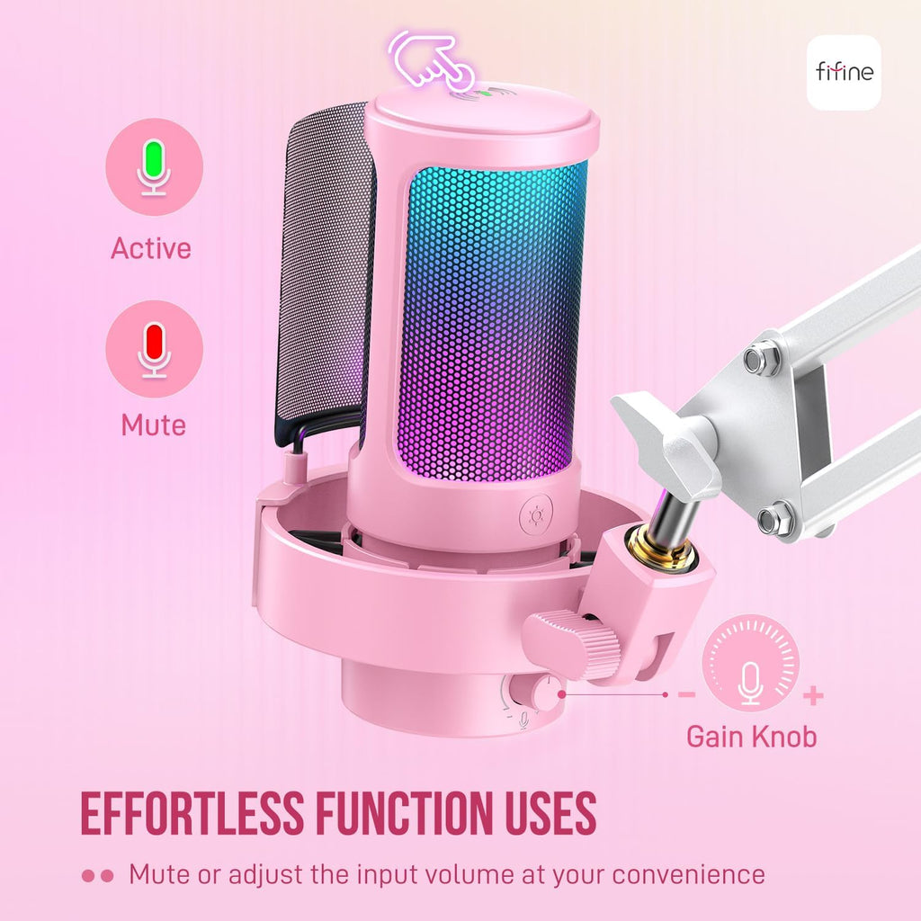 FIFINE USB Gaming Microphone Kit with Headset Bundle, Condenser Mic and Over-Ear Headset with Boom Arm, Mute Button, Game Chat Balance, Noise-Canceling, 4 EQ Modes for Streaming-A8TP+H13P