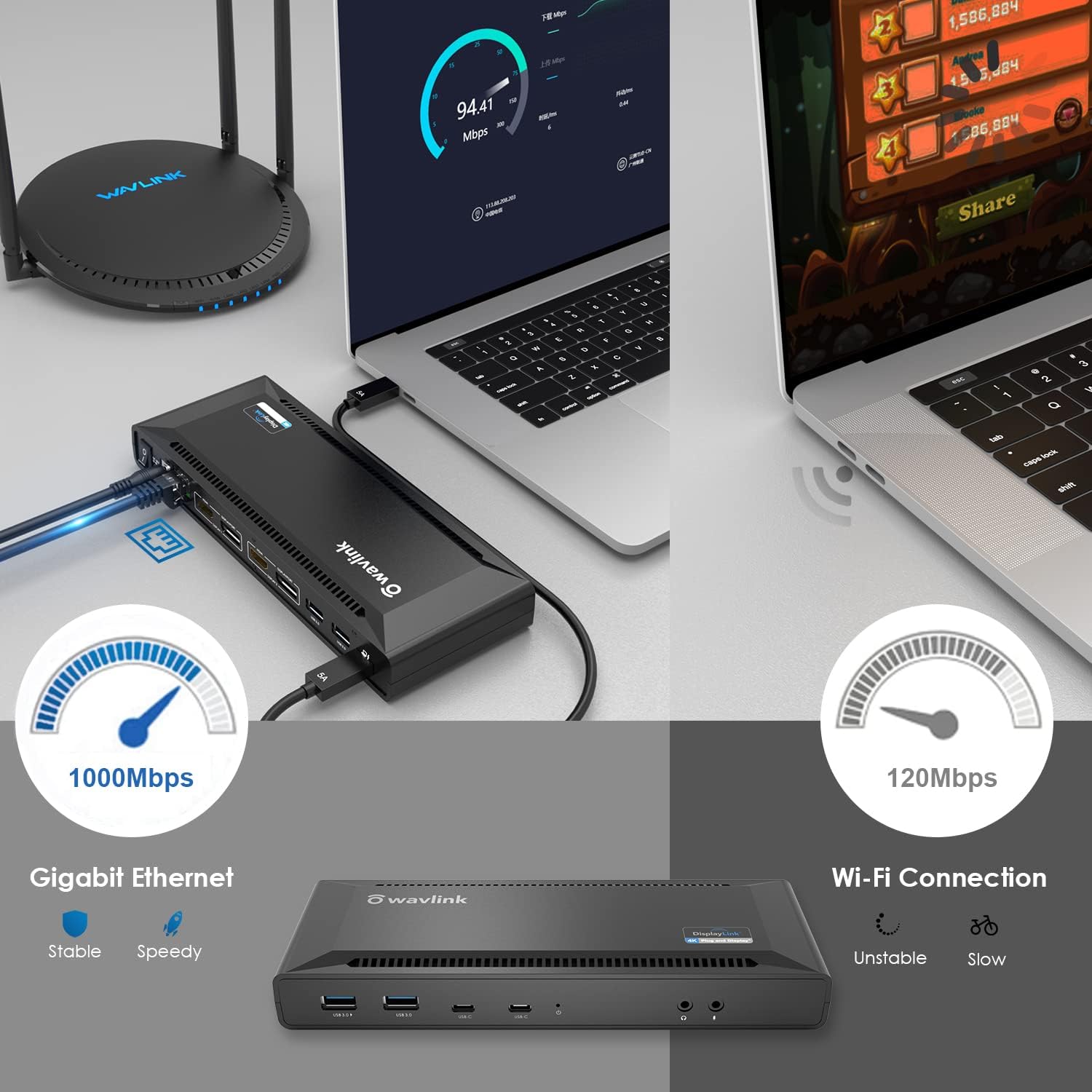 WAVLINK DisplayLink Laptop Docking Station Dual 4K@60Hz(2 HDMI+2DP), 100W PD Charging Compatible with Thunderbolt 5/4, USB-C M1-M5 Mac/MacBook Neo, Windows, Chrome, 6 USB Ports, LAN - Driver Required