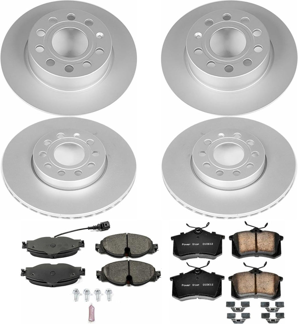 PowerStop Front and Rear Brake Kit for Volkswagen Golf 2015 | Volkswagen Golf SportWagen 2015 - Fully-Coated Disc Rotors with Z23 Carbon-Fiber Ceramic Brake Pads Upgrade, CRK7109