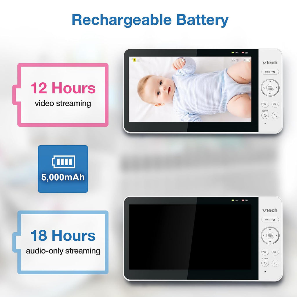 VTech WiFi Baby Monitor with 2 Cameras & 7' IPS Split Screen – 2K Sensor, 1080p HD App, 24X Zoom, Motion Alerts, Video Recording, Night Vision, Free App | Smart HQ Max Twin