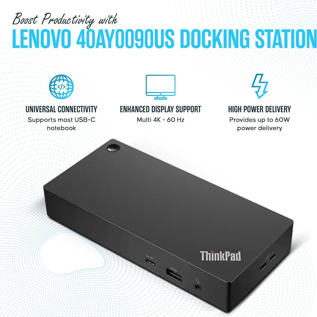40AY0090US Lenovo Thinkpad Docking Station Dual Monitor - Supports 4K Display, Thinkpad Dock with 90W, HDMI, DP, USB C Cables - Lenovo Docking Station