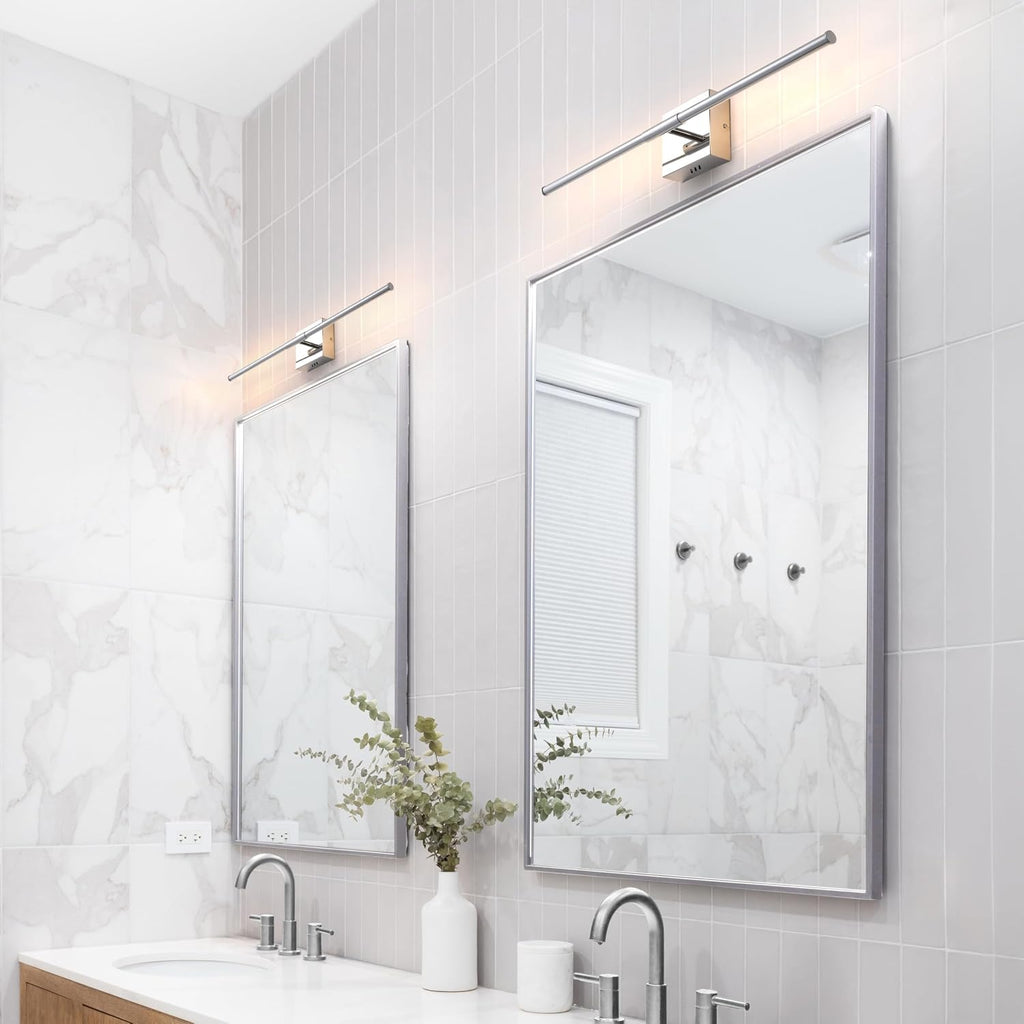 JONATHAN Y 28' Chrome Modern Dimmable Integrated LED Wall Sconce, Metal Vanity Light for Bathroom Mirror Bedroom Hallway, Sleek Hardwired Wall Lamp Fixture, 3000K (JYL7022A-SET2)