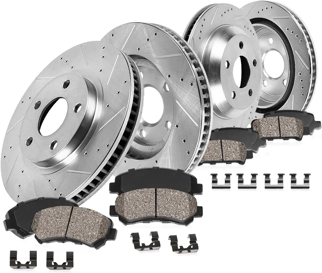 Callahan BRAKE PARTS Front and Rear Drilled Slotted Brake Disc Rotors and Ceramic Brake Pads + Hardware Brake Kit For Chevy Equinox Captiva Sport Torrent Vue XL-7