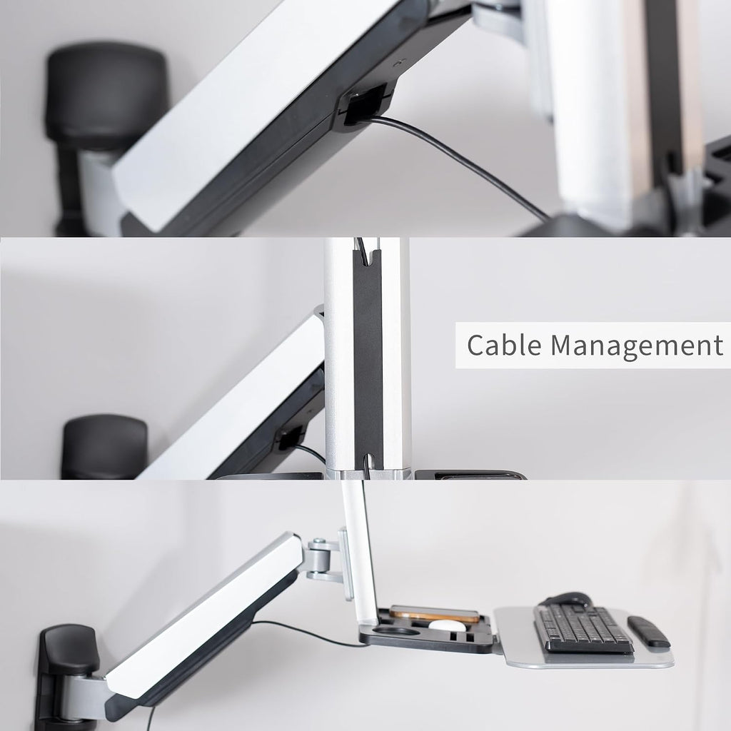 VIVO Single Monitor and Keyboard Counterbalance Sit-Stand Wall Mount, Ergonomic Standing Transition Workstation STAND-SIT1W