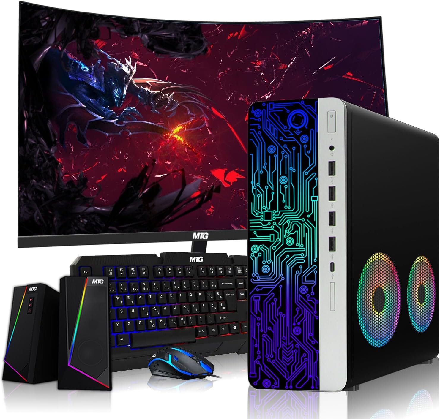 HP G4 Desktop Computer PC AMD Pro A10-9700 R7, 16GB RAM, 1TB SSD, 24-inch Curved Monitor, RGB Speaker, RGB Keyboard with AI-Enabled Copilot Key, Mouse, 2X ARGB Fan WiFi, Windows 11 (Renewed)