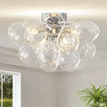 8-Light Chrome Flush Mount Ceiling Light, 16' Glass Bubble Ball Chandelier with 21 Clear Balls, Modern Globe Dining Room Light Fixture for Bedroom, Living Room, Hallway, Entry, Bathroom